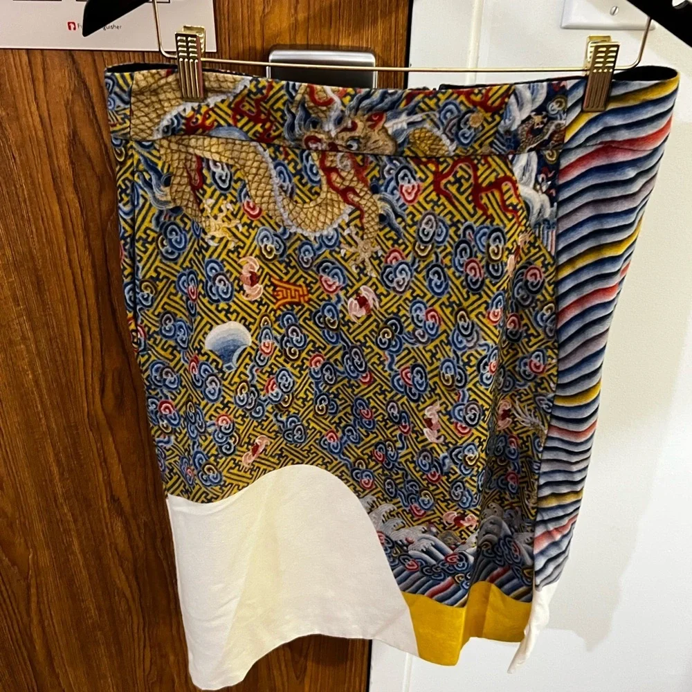 DRIES VAN NOTEN Runway oriental dragon colorblocked wool blend Skirt Size 40 - Picture 5 of 11